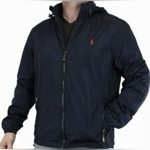 Men’s BLACK Polo Ralph Lauren lightweight hooded windbreaker jacket w/ red logo - Picture 2 of 11